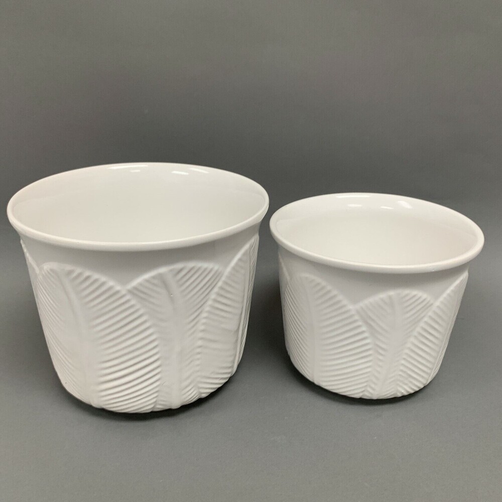 Open Jar Container Bowls White‎ Leaves Lot of 2